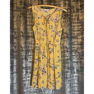 Maurices Dress Women’s Size Small Yellow Floral Casual Dress With Ruffles & Tie